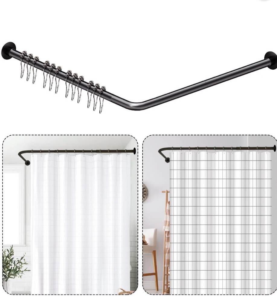 ktinnead l shaped shower curtain rods [27''-35''] x [39''-59''] adjustable corner shower rod, 90° black shower tension rod for bathroom bathtub