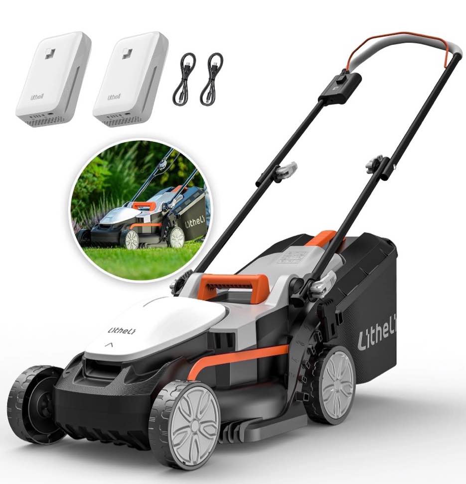 litheli cordless lawn mower 2*20v electric lawn mowers 15 inch adjustment heights light weight with 2*4.0ah portable battery for garden/yard/farm