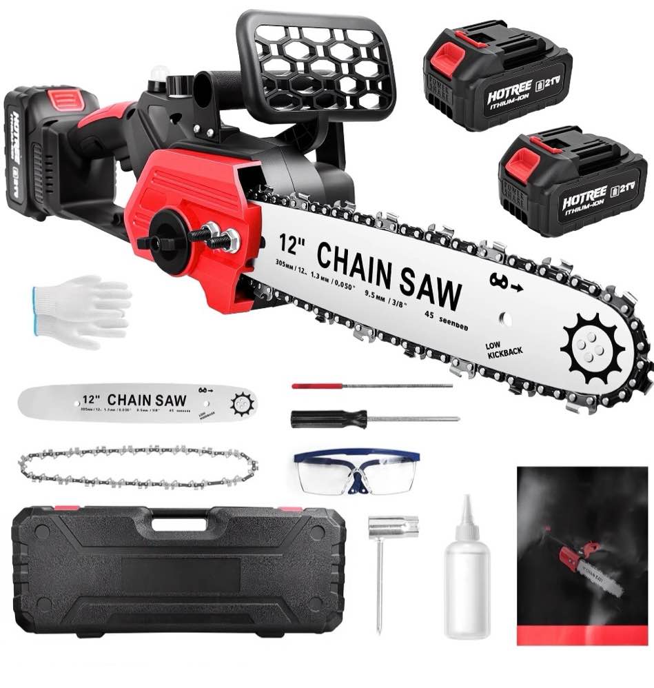 hotree 12 inch cordless chainsaw, 21v electric handheld chainsaw for tree trimming, wood cutting, outdoor yard work