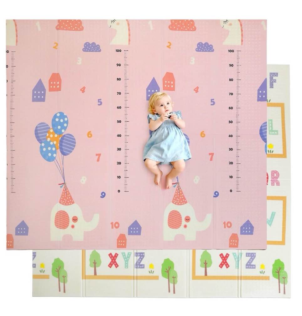 joystone baby play mat, 78" x 70" extra large reversible foam play mat, non-toxic foldable animal print waterproof crawl mat for toddlers and babies