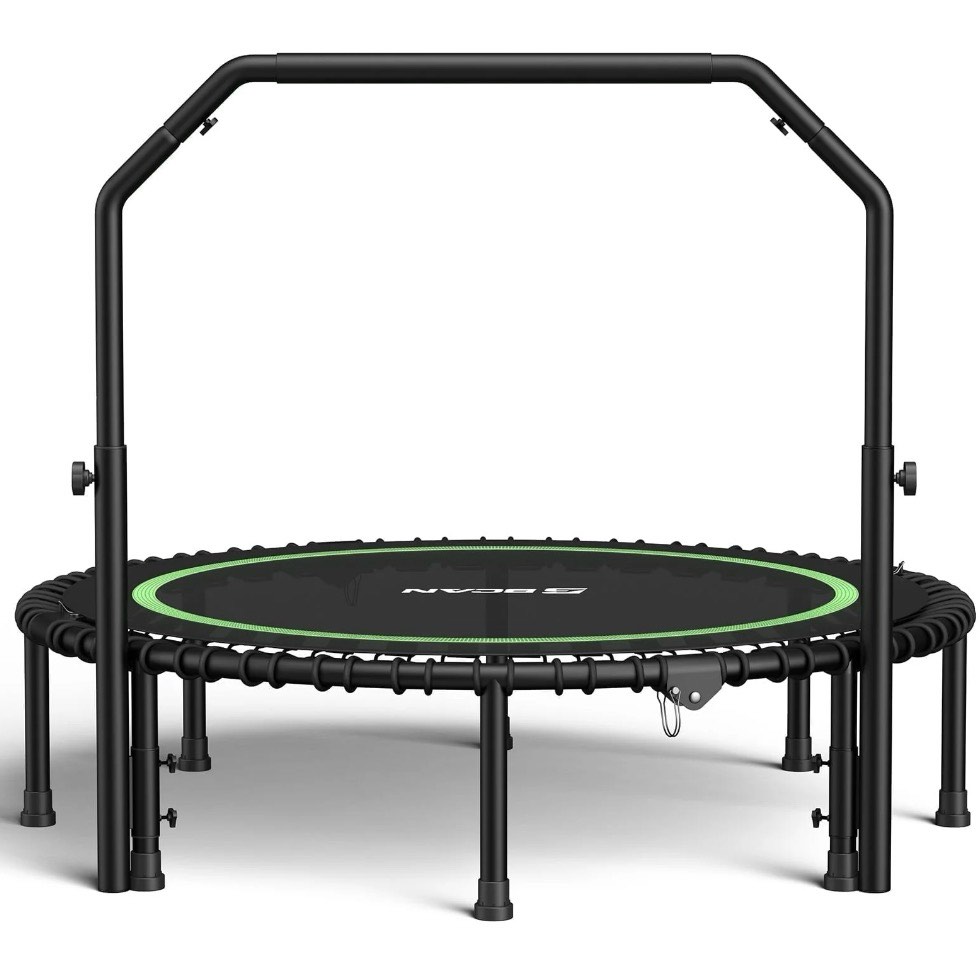 upgo 450 lbs foldable mini trampoline  40  fitness trampoline with bungees  u shape adjustable foam handle  stable & quiet exercise rebounder for kids adults indoor/garden workout