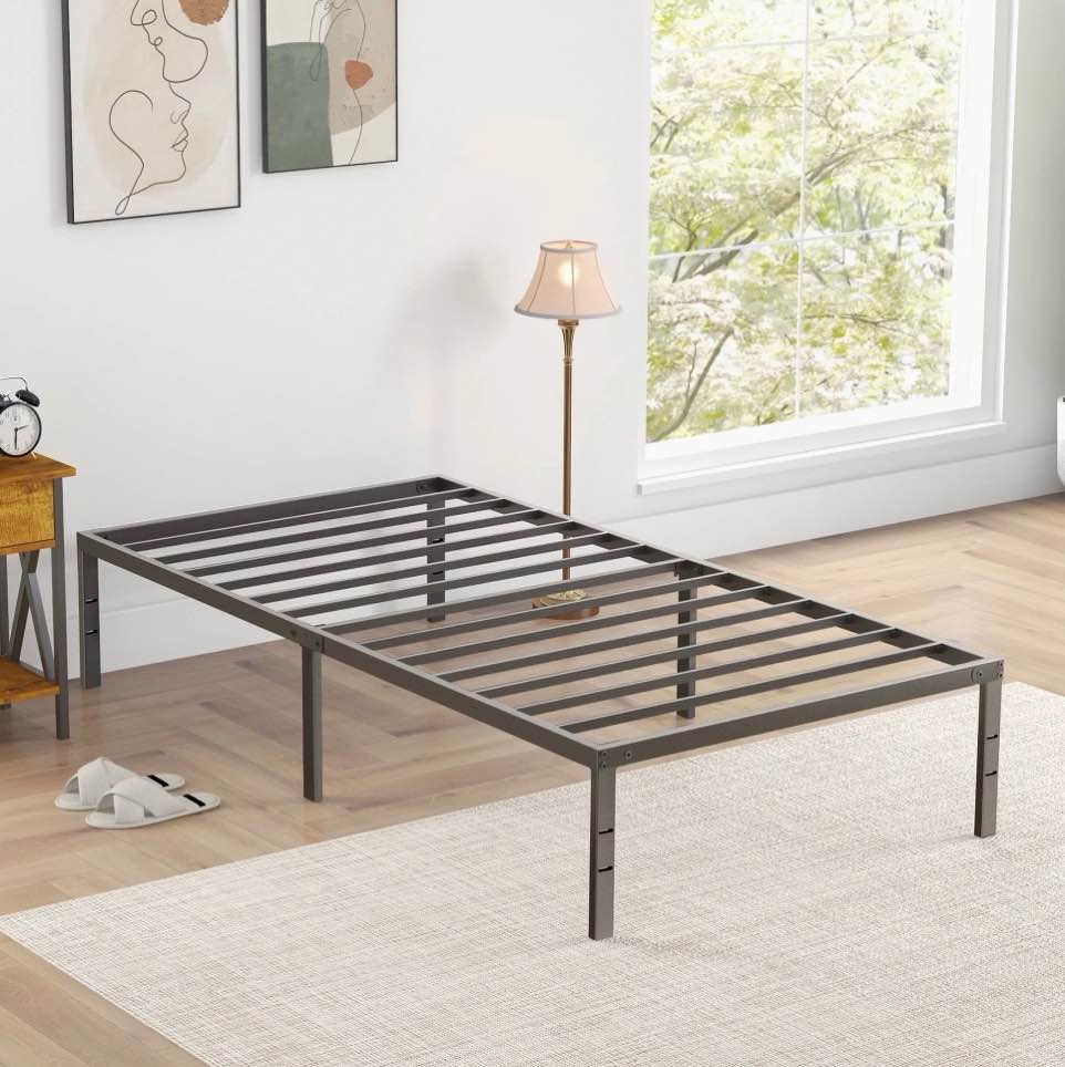 edx heavy duty metal twin bed frame with under bed storage - 14 inches high, sturdy steel slat support, no box spring required, platform bed frame