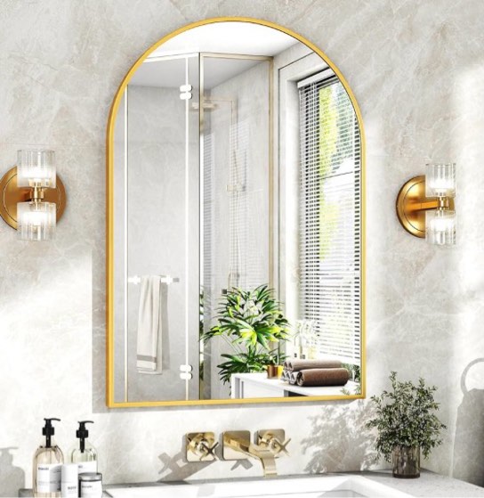 concetta 24 x36  bathroom mirror  decor arched wall mirror  bedroom vanity mirror with metal frame  gold