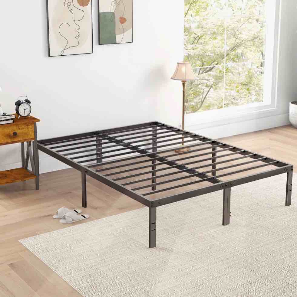 edx 14" high full size bed frame no box spring needed, heavy duty metal with sturdy steel slat support and under bed storage full