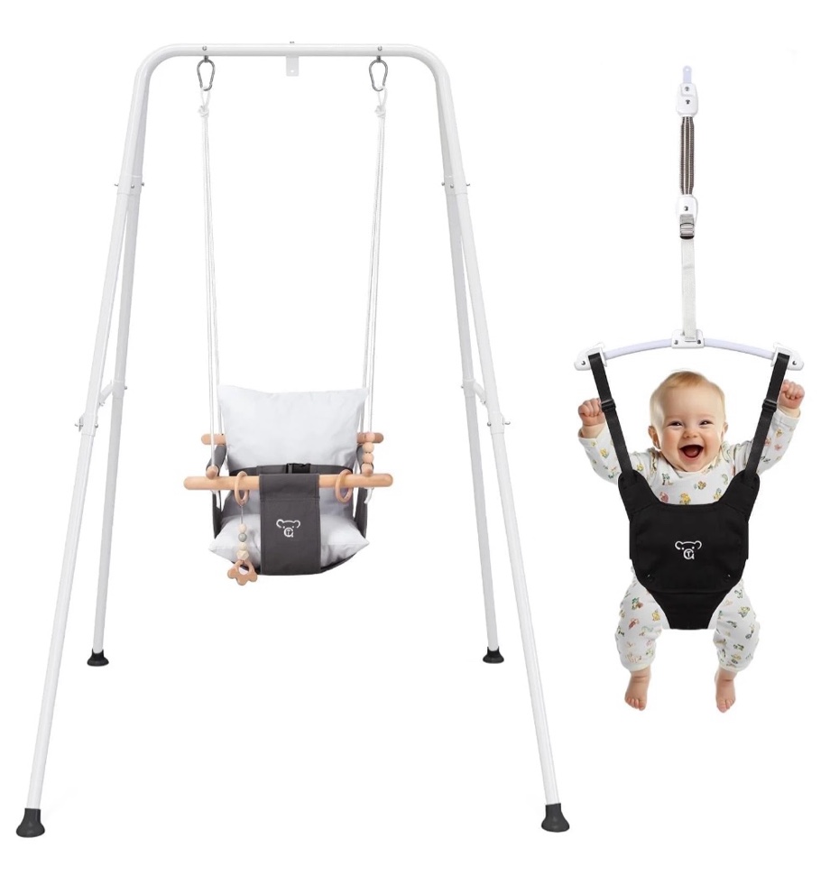 2 in 1 baby jumper, toddler swing and bouncer, indoor outdoor baby swings for infants, gray