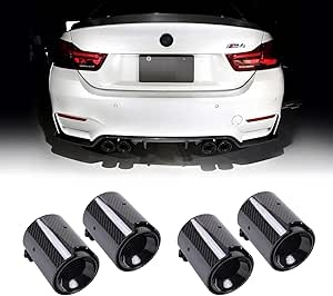 4-piece set carbon fiber exhaust tips for bmw f87 m2 f80 m3 f82 f83 m4 f10 m5 f12 f13 f06 m6 stock exhaust, glossy black inner layer tailpipe tip