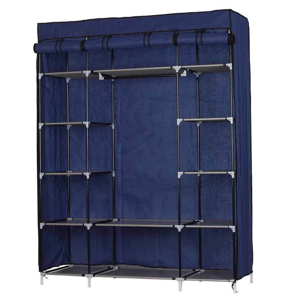 Ktaxon 53  Portable Closet Storage Organizer Wardrobe Clothes Rack With Shelves Blue