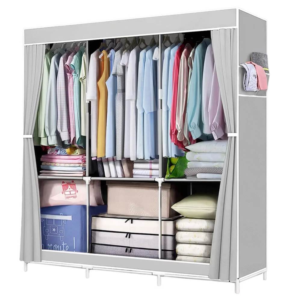 YOUPINS Portable Closet Storage Organizer Clothes Wardrobe Shoe Clothing Rack Shelf Dustproof Non-woven Fabric, Quick and Easy to Assemble