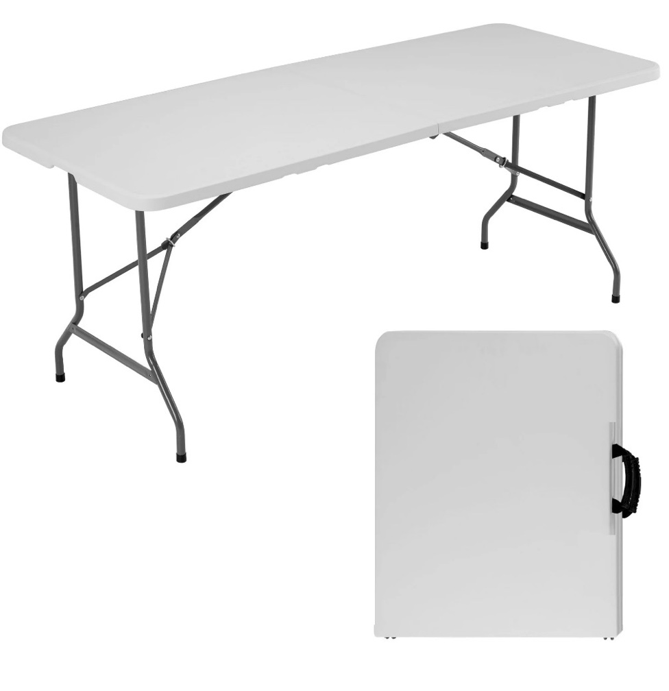 edx Folding Table, Outdoor Indoor Heavy Duty Portable with Carrying Handle for Camping, White,27.56"W x 70.89"D x 29.32"H