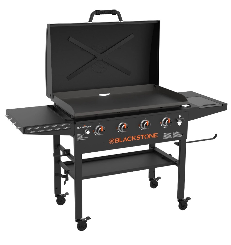 Blackstone Original 4-Burner 36" Natural Gas Omnivore Outdoor Griddle with Hood and Folding Side Shelves