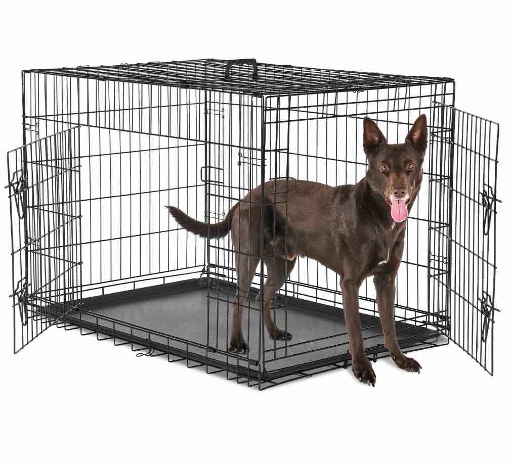 CONCETTA 30 inch Double-Door Folding Dog Crate, Portable Small Cage with Divider, Leak-Proof Tray