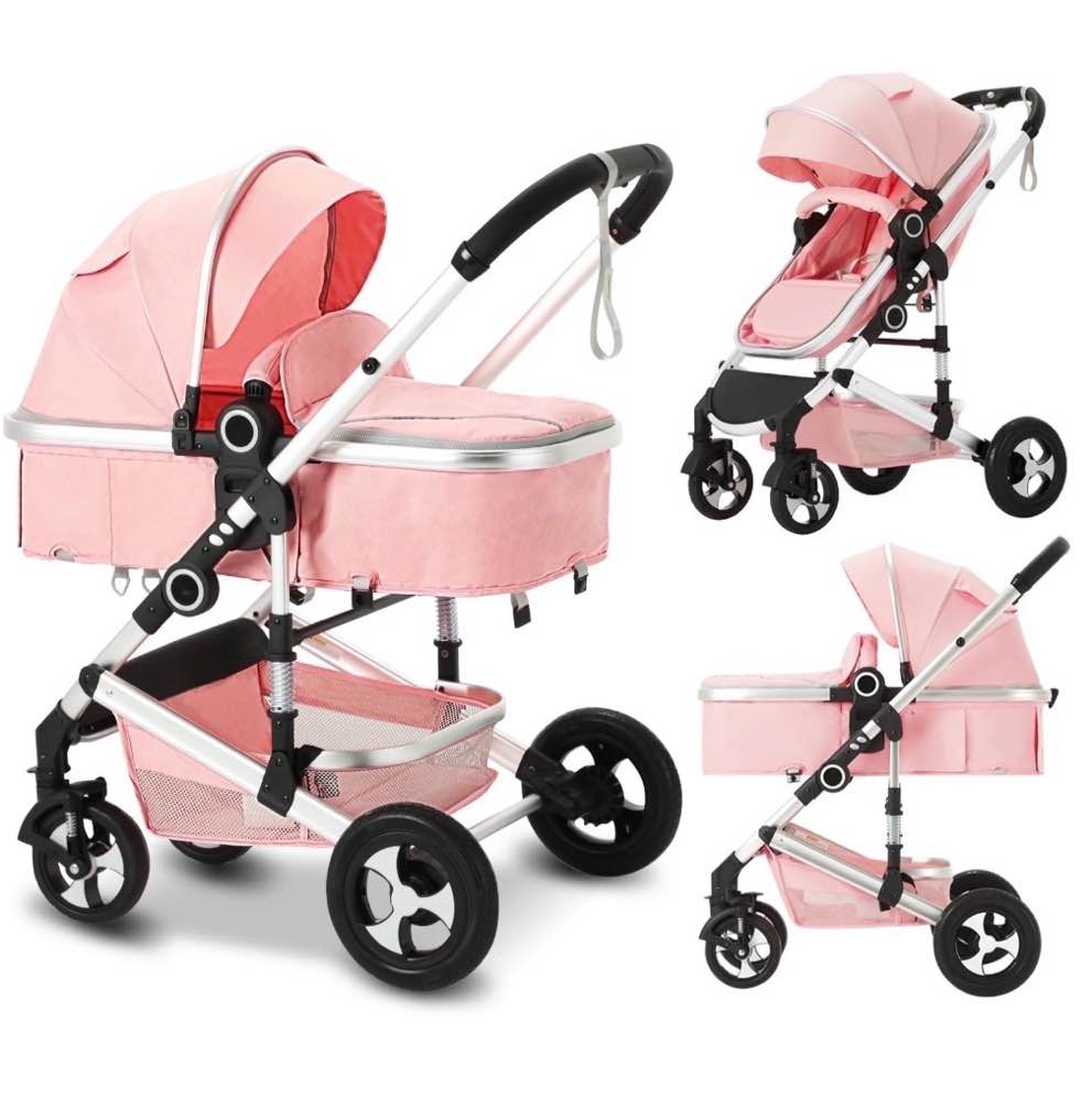 AILEEKISS 2 in 1 Convertible Baby Stroller  Unisex Folding Infant Newborn Bassinet Pram  Pink