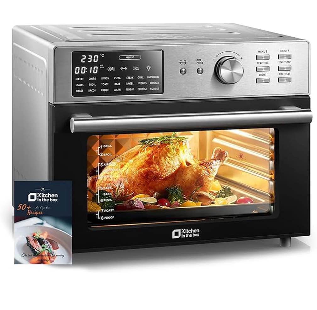 Kitchen in the Box 32QT Digital Air Fryer Toaster Oven Combo  21-in-1 Convection Oven with Rotisserie & Dehydrate  Family-Size Countertop Oven with 6 Accessories  1800W  Silver