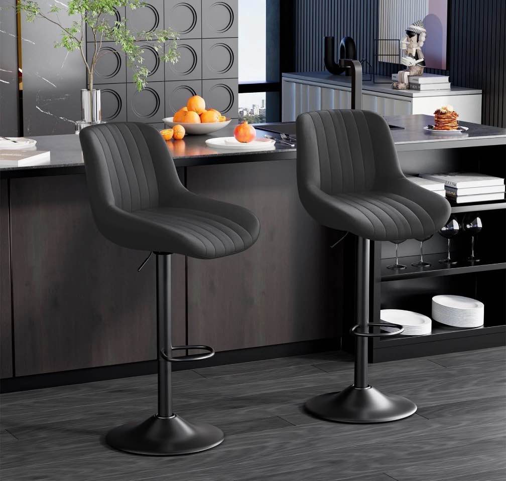 Hawsaiy Adjustable Bar Stools Set of 2, Swivel Counter Height Bar Chairs with Back, Modern Technical Fabric Barstools for Kitchen Island & Home, Black