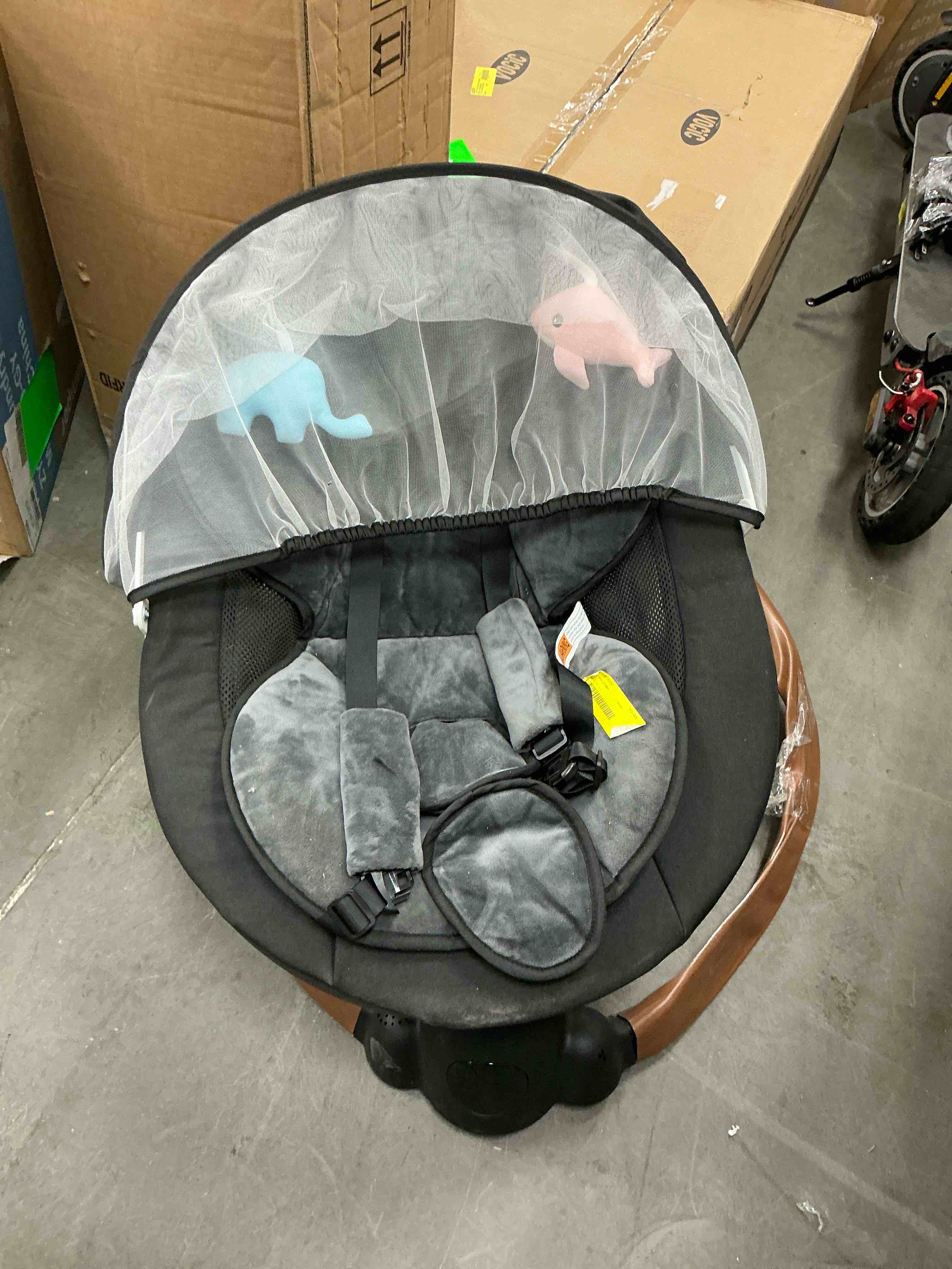 Condition photo showing As Is for babyeap baby swing for infants, bluetooth control 5-point harness newborn swing, 5 sway speed, 10 lullabies, gray