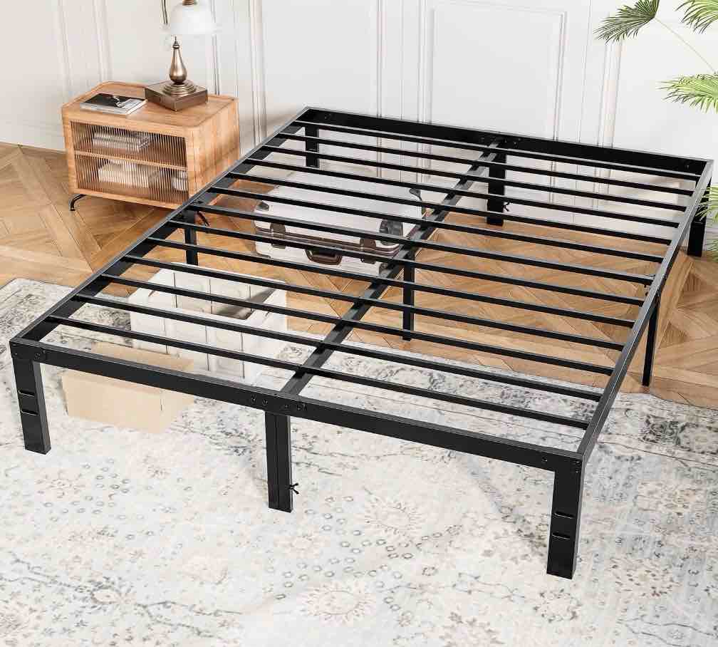 concetta 14" king bed frame, heavy duty metal bed frame with underbed storage, no box spring required