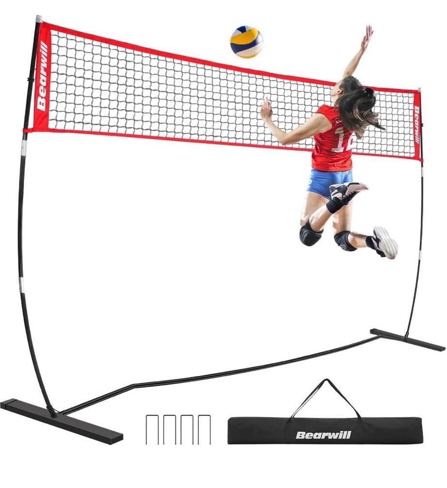 volleyball net, 12ft portable volleyball net for backyard, freestanding volley ball set height adjustable with carry bag, volley ball practice nets training equipment for indoor and outdoor