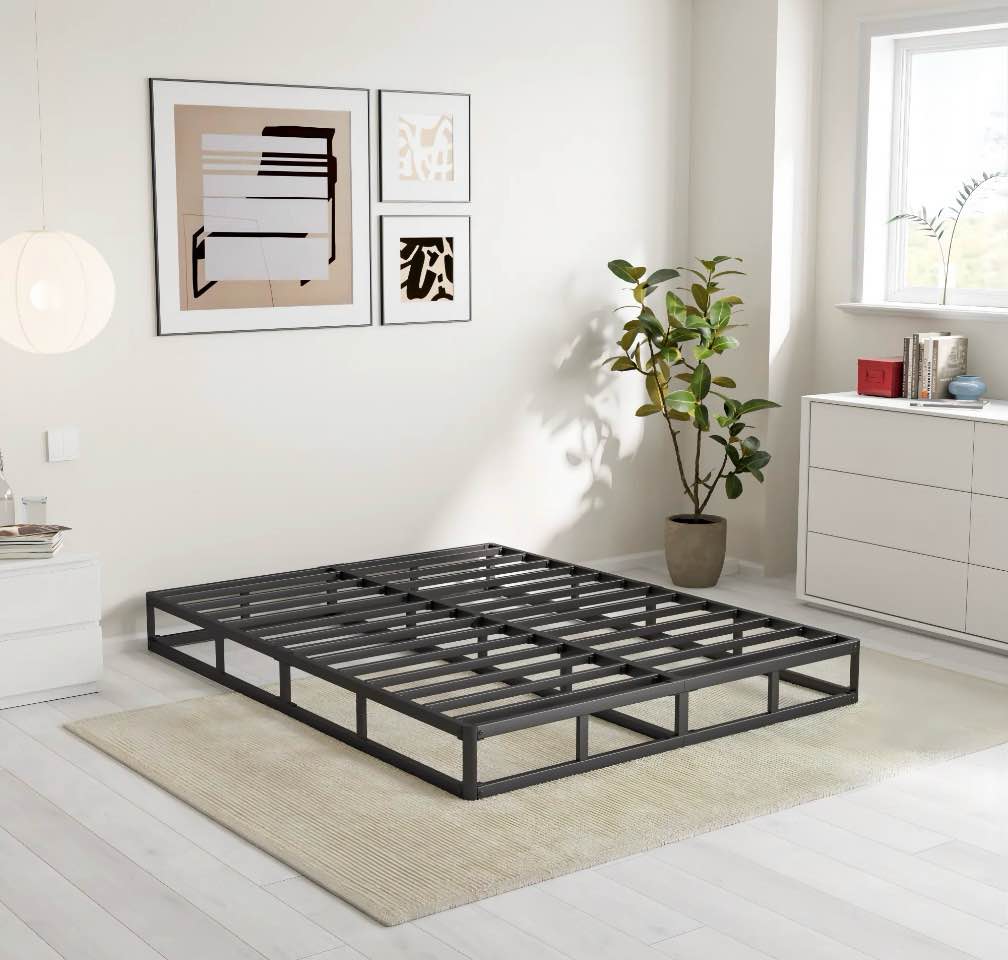 ziyoo 4 inch metal box spring, sturdy mattress foundation, easy assembly, fabric cover included, queen size
