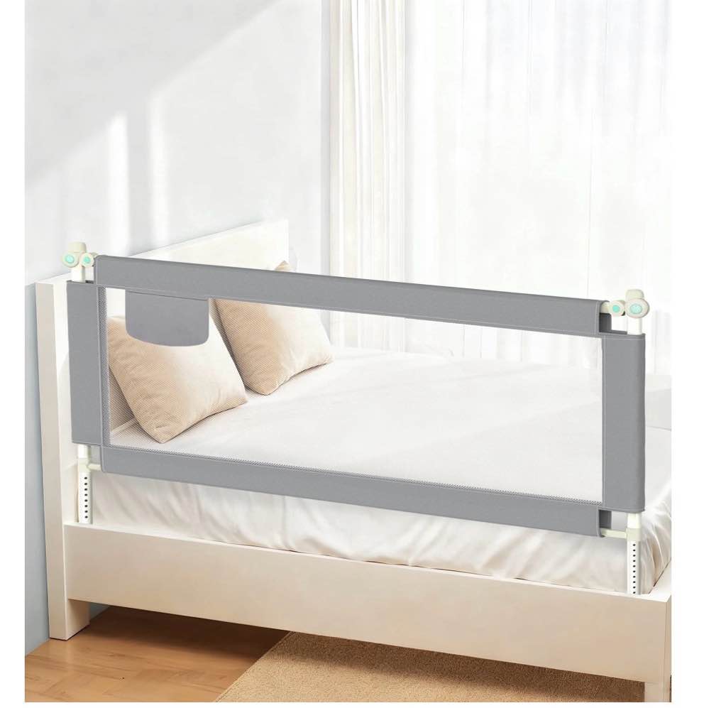 rupoun l-shaped toddler bed rail for kids – safety guardrail, universal fit for mattresses, easy installation, 1.5m large size, gray