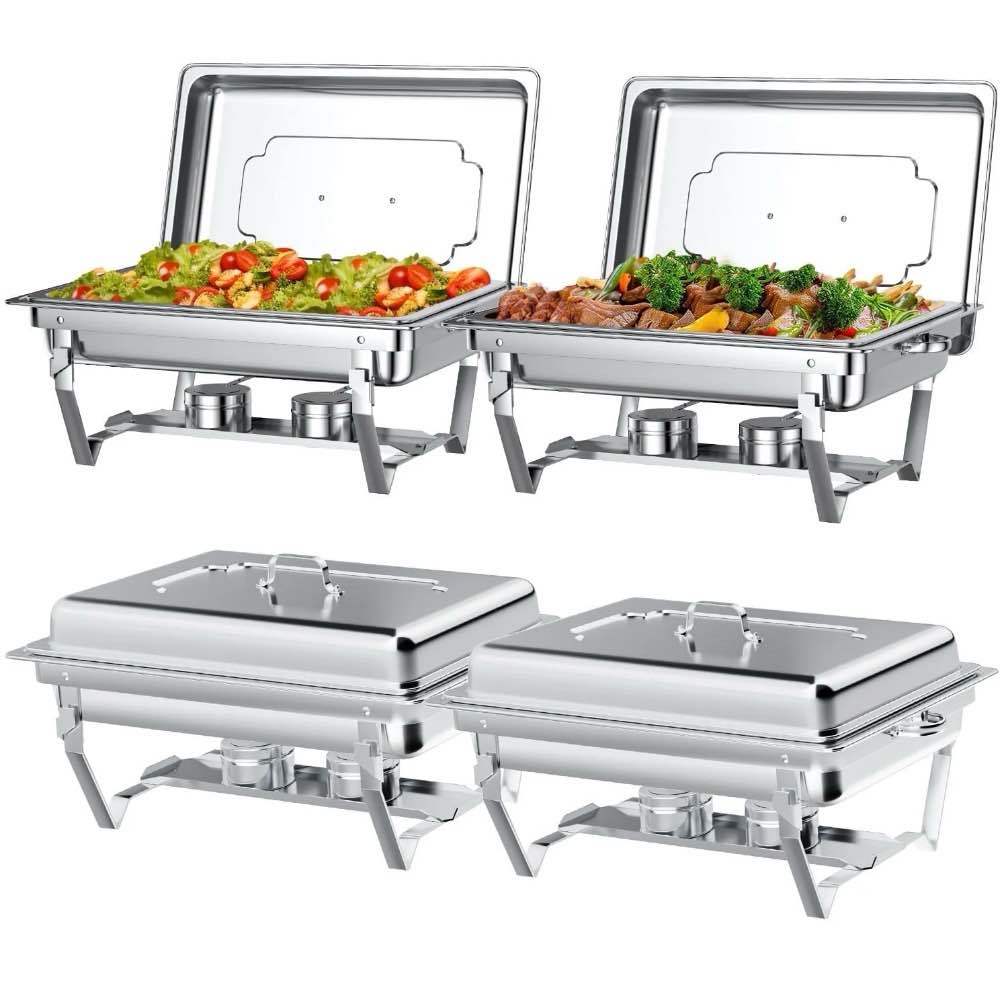 chafing dish buffet set 4 pack: tinana 8qt stainless steel chafing dishes for buffet  chafers and buffet warmers sets for parties  events  wedding  camping  dinner