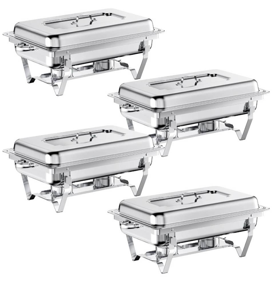 chafing dish buffet set 4 pack full size  jacgood 8qt stainless steel chafing dishes for buffet  chafers and buffet warmers sets for parties  events  wedding  camping  dinner