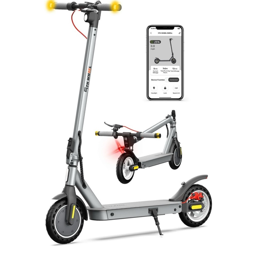 5th wheel w09s 350w electric scooter with turn signal, 8.5” solid tires, 18mph & 20miles range, folding commuting e-scooter for adults with app control, ul 2272