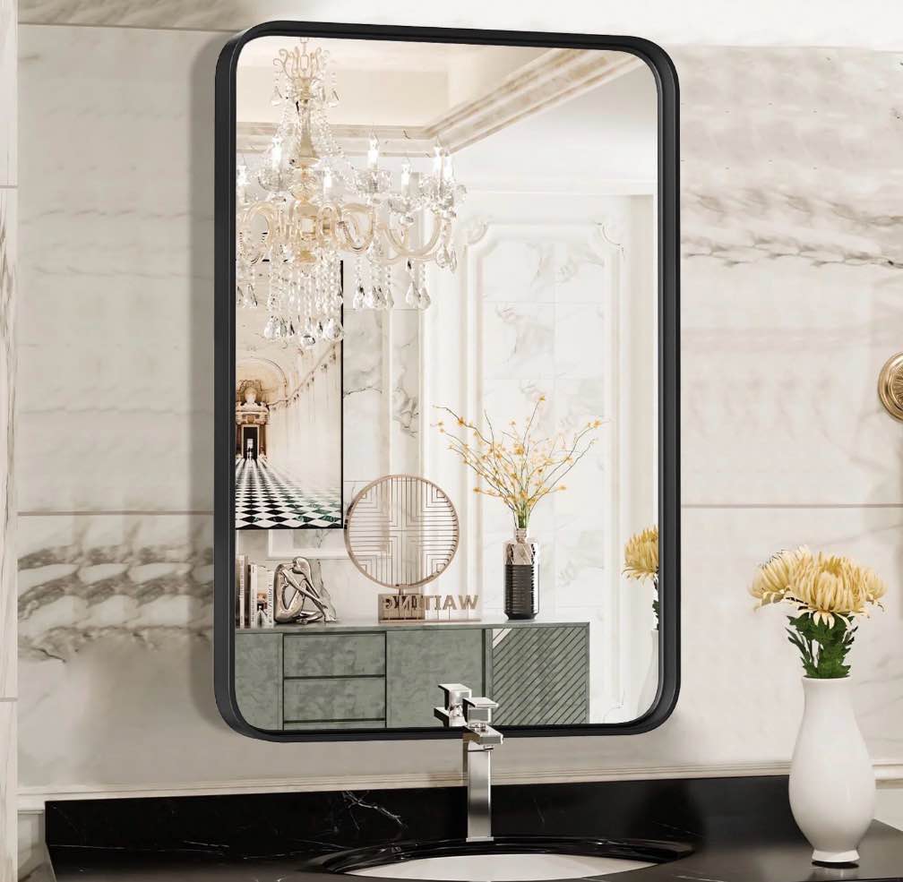 edx bathroom mirror 30 x 22  wall mirror with rectangular metal frame  black