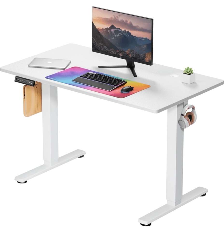 concetta electric height adjustable desk, 48"x24" ergonomic sit stand workstation, one-touch lift home office desk, white