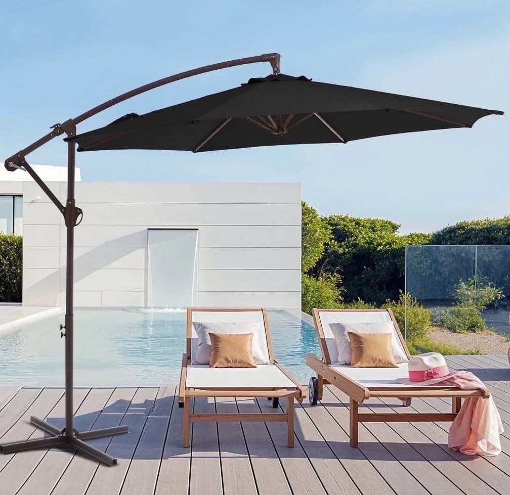 justlet 10  outdoor hanging offset cantilever umbrella for patio(no base)  black
