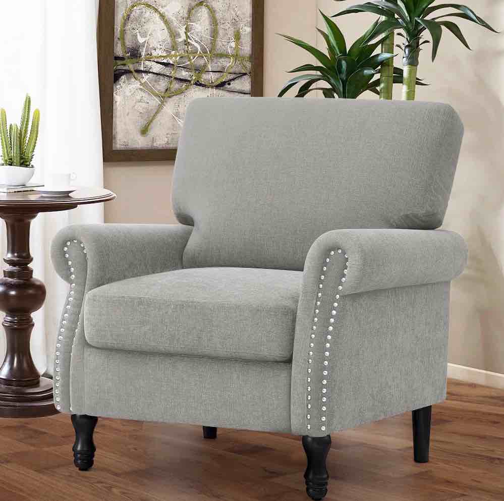 coolhut modern accent chair armchair, linen fabric upholstered comfy single sofa with solid wood frame for living room, gray