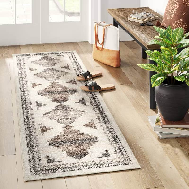 2'x7' washable runner cromwell printed persian style rug tan - threshold™