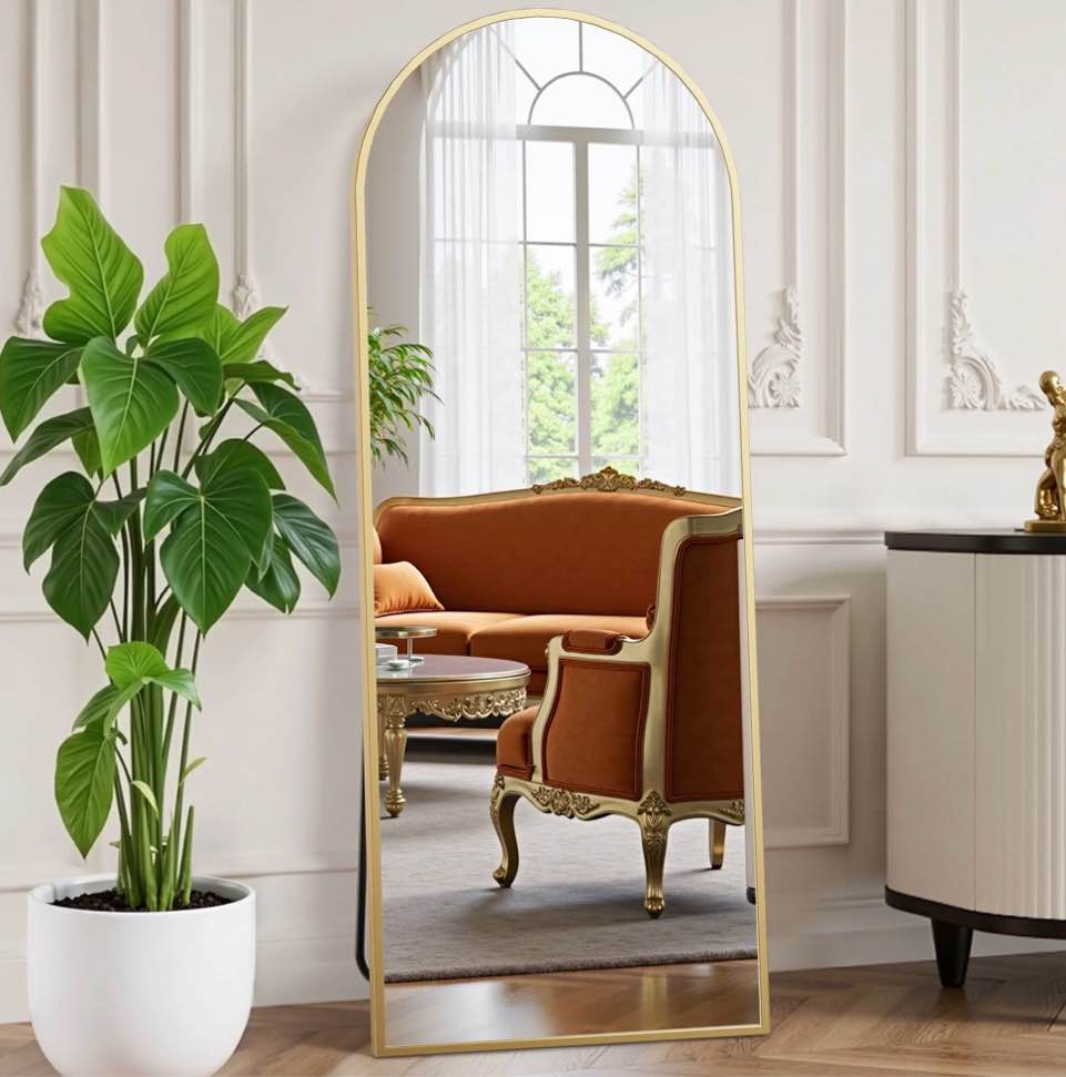 edx arched full length mirror 64 x21  full body mirror rectangle free standing wall mounted leaning hanging floor mirrors  gold