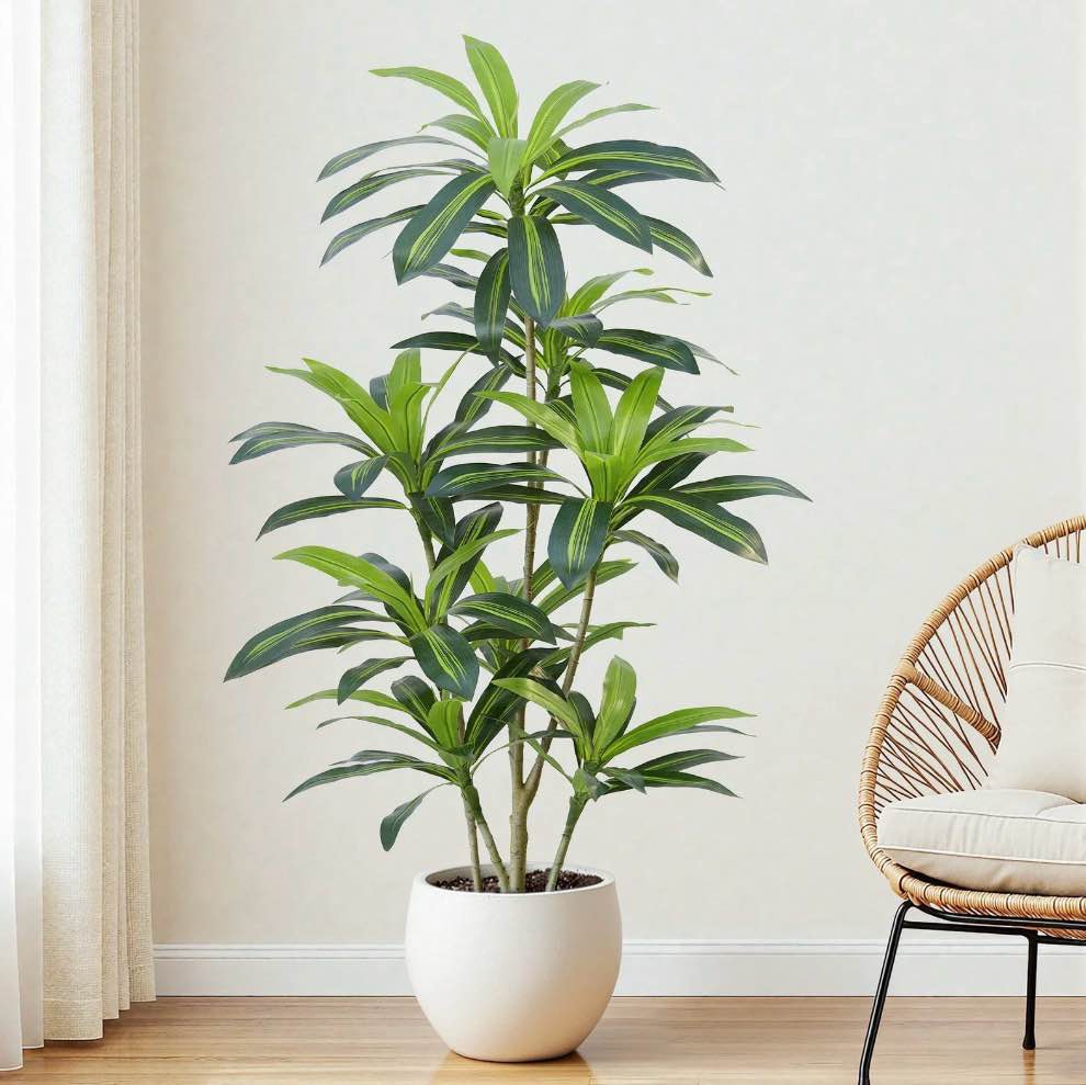 dracaena plant artificial tree 5ft tall fake tropical floor plants potted (real touch) artificial silk tree leaf faux trees black tall planter for home office living room indoor outdoor decor