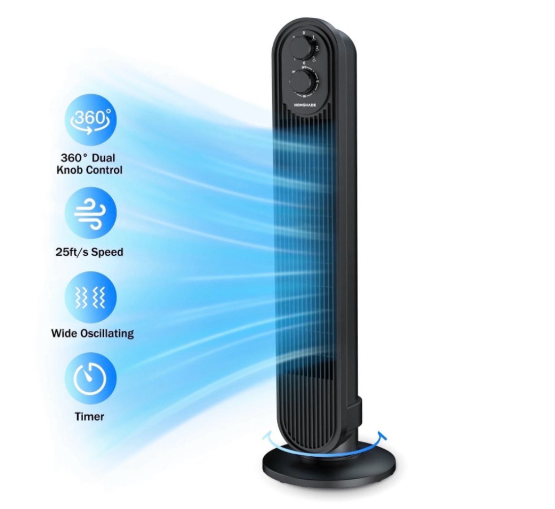 tower fan,31" oscillating standing fan for home,patbrela floor fan with 360° dual knob control ,3 speed,timer bladeless fan for bedroom office,black