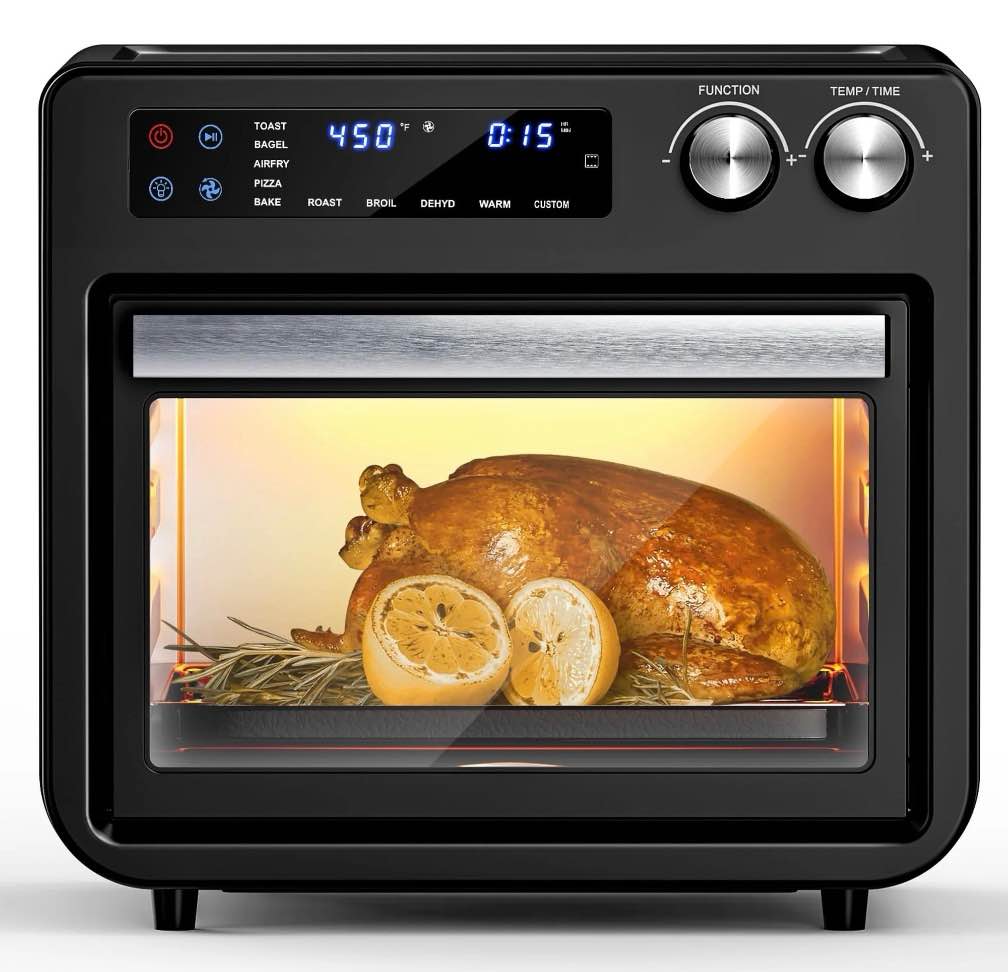 26qt air fryer oven,oil-less digital touchscreen toaster oven with 10-in-1 multi function&custom mode, visible window , 1800w,black