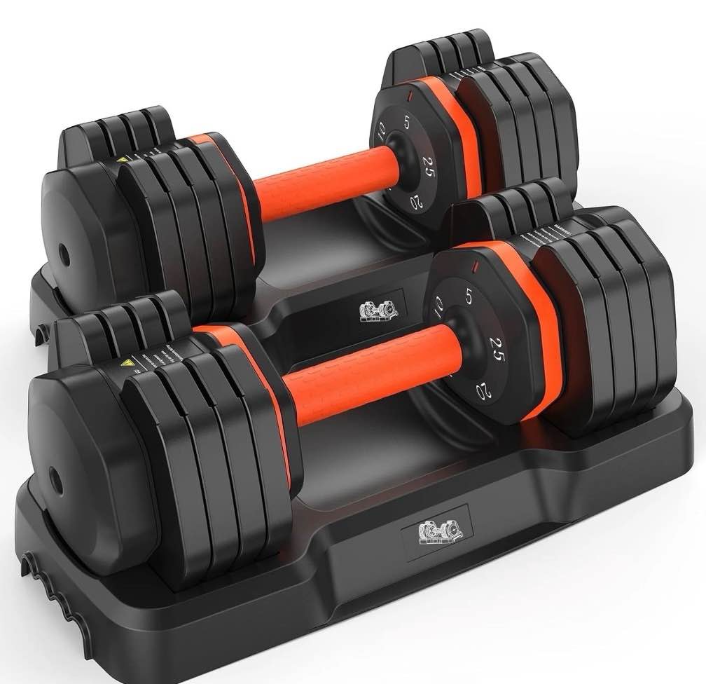 upgo adjustable dumbbells set 25lb a pair dumbbells weights  5 in 1 free weights 5/10/15/20/25lb/50lb dumbbell with anti-slip handle  suitable for home gym exercise equipment