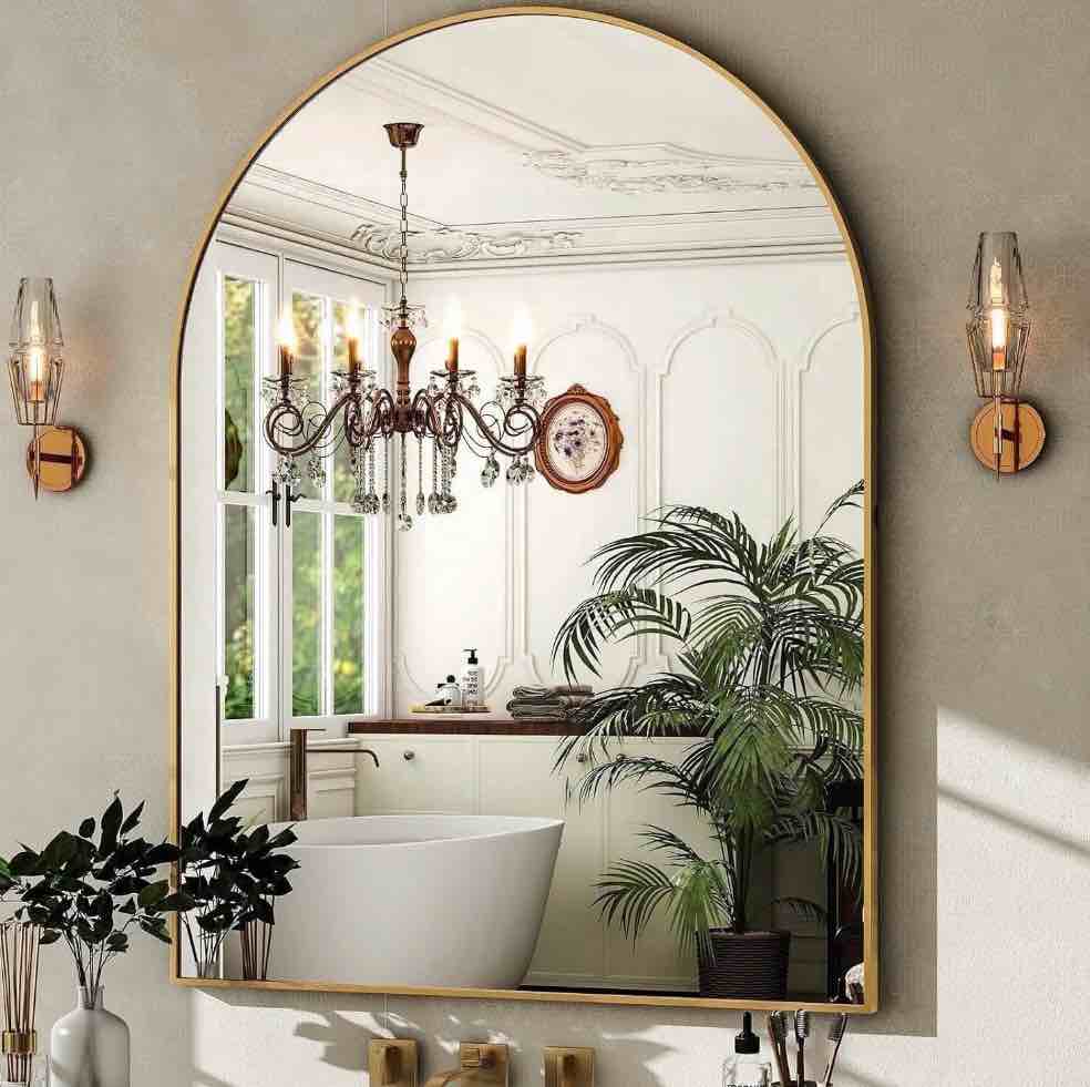 yvanla 40 x30  arched bathroom mirror wall mounted mirror with aluminum alloy frame  gold