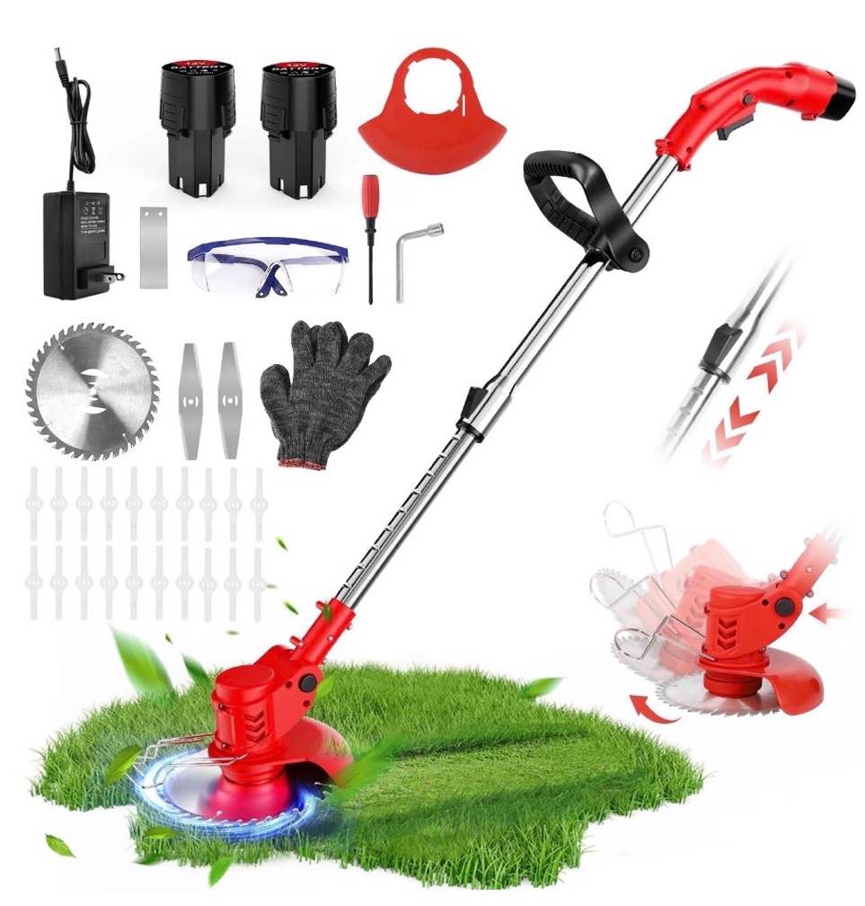cordless weed eaters, electric grass trimmer & edger, tanbaby 6 inch 3-in-1 weed wacker kit, 12v 2*1300mah battery powered weed wacker for trimming and edging