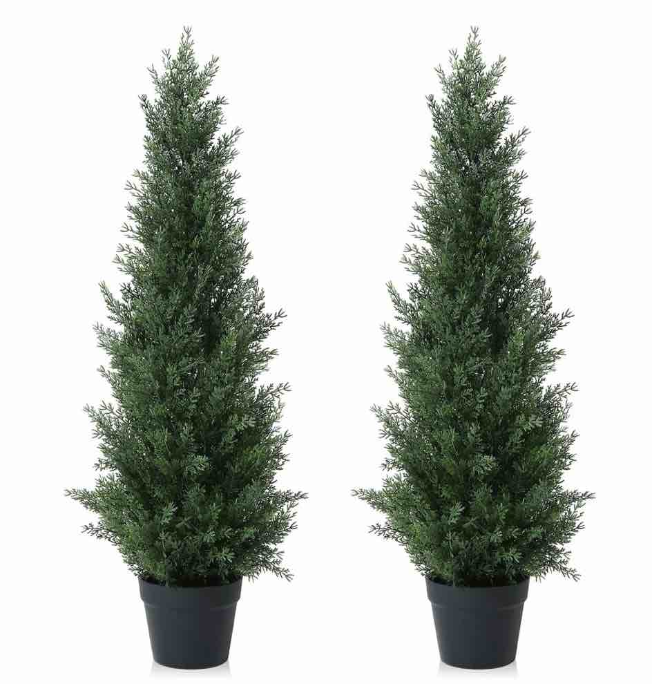dr. planzen artificial cedar tree 3 ft artificial cedar topiary trees for outdoors potted fake cypress trees faux evergreen plants for home porch decor