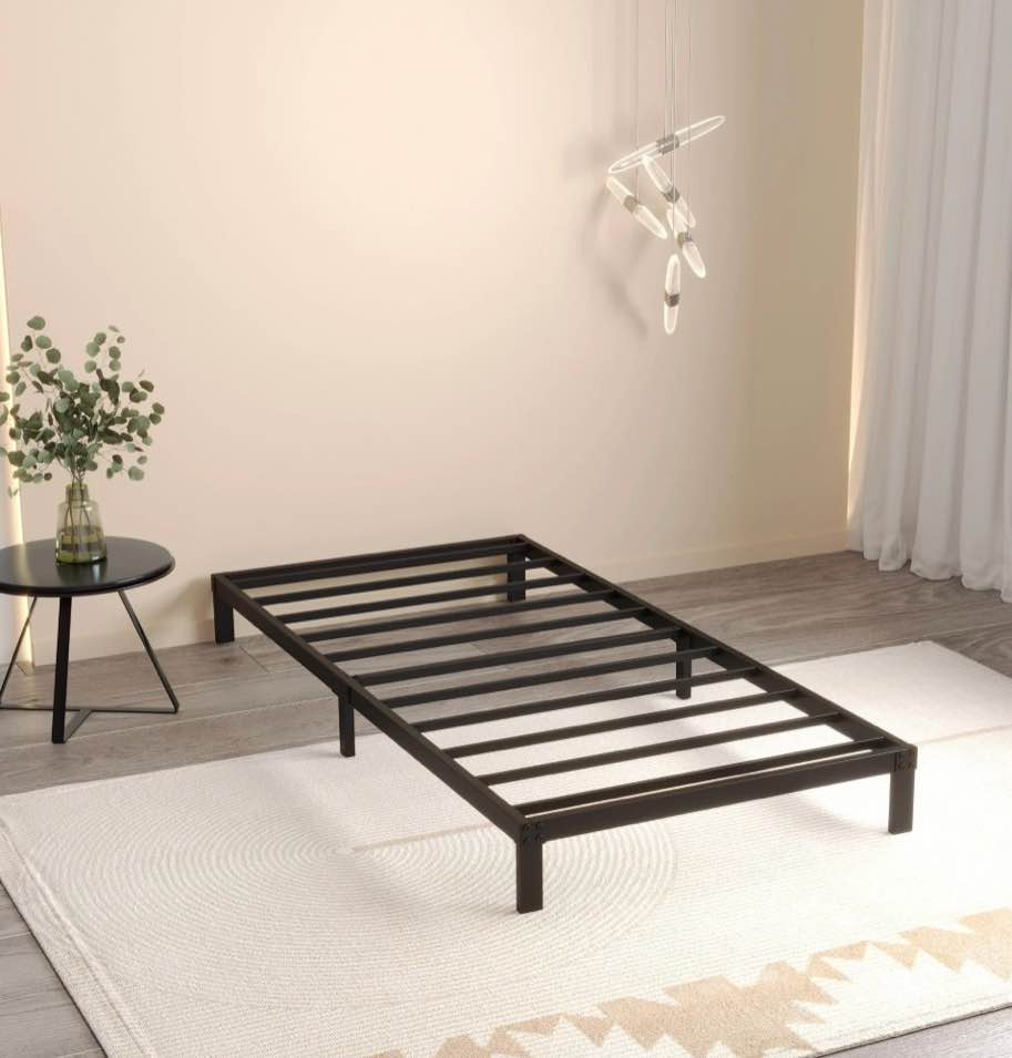maenizi 6 inch twin xl bed frames, heavy duty low profile xl twin metal platform bed frame, noise free, easy assembly, black