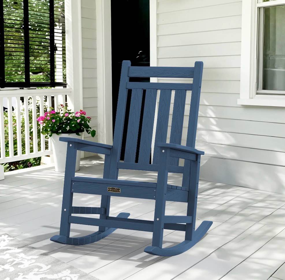 serwall outdoor rocking chair set of 2, hdpe patio rocker for lawn, porch, blue