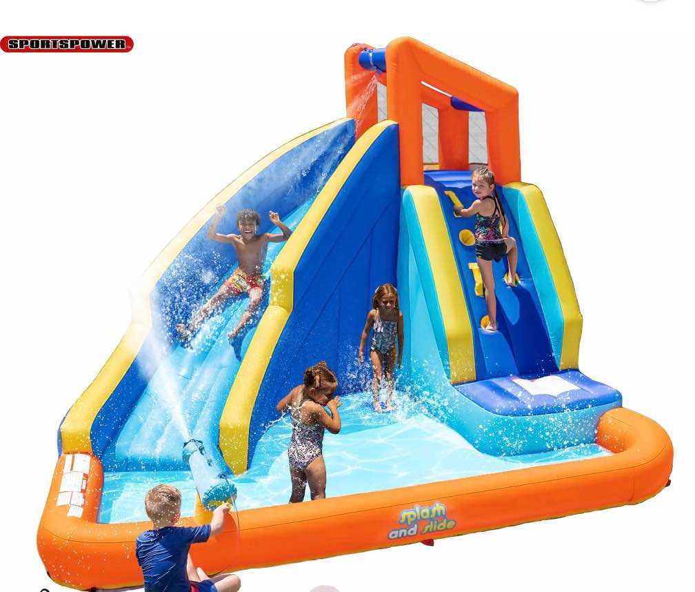 sportspower big wave ii inflatable water slide with lifetime warranty on heavy duty blower