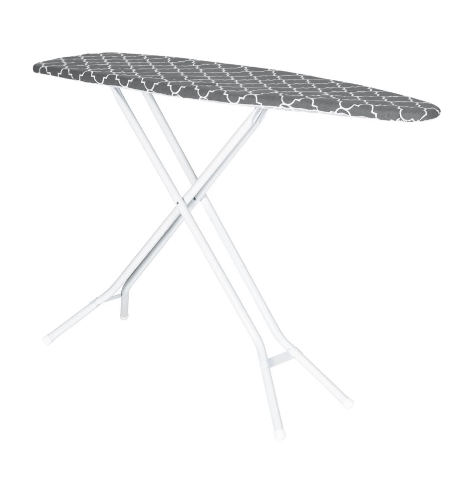 Condition photo showing New/Like New for seymour home products adjustable height ironing board, 4-leg steel frame with 100% cotton mesh top, gray lattice