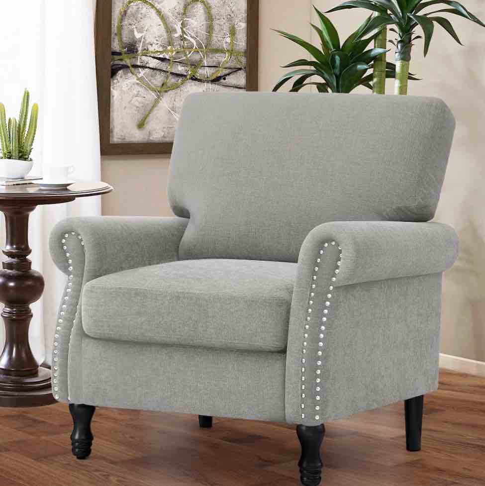 coolhut modern accent chair armchair, linen fabric upholstered comfy single sofa with solid wood frame for living room, gray