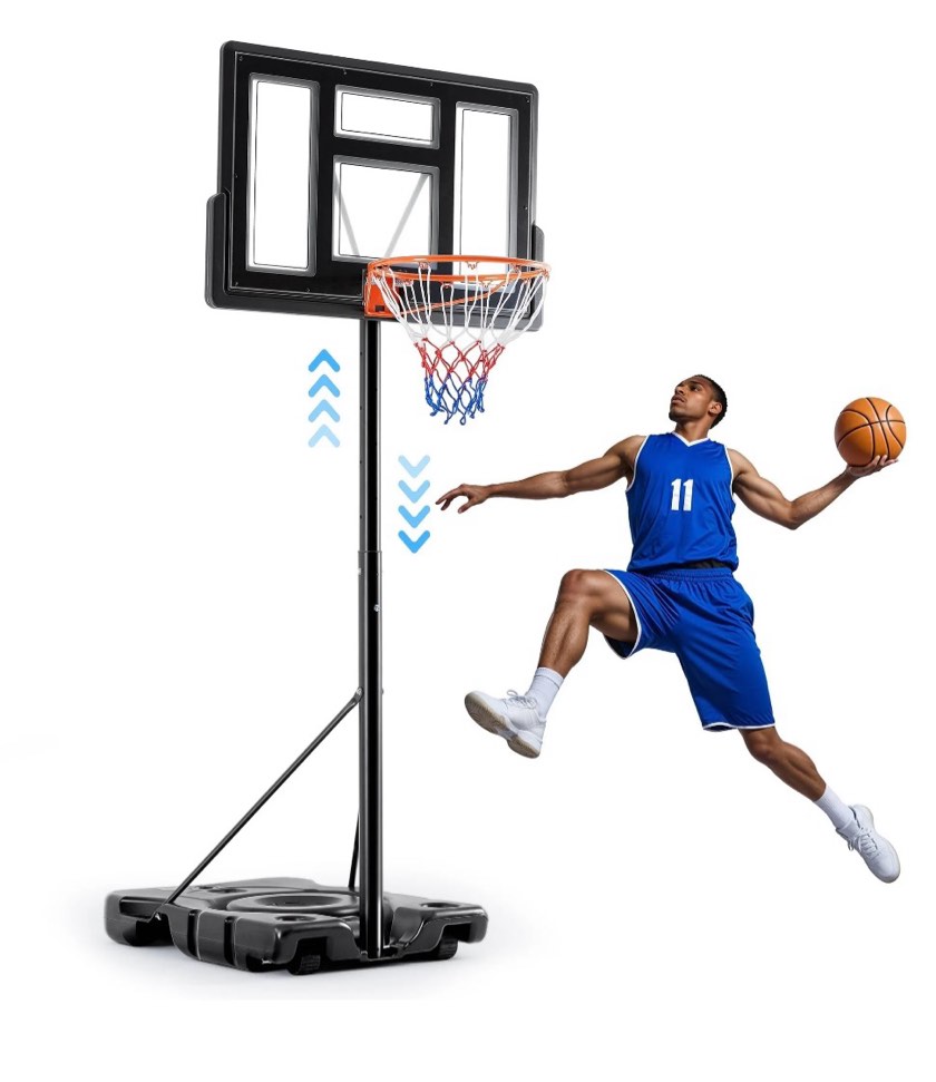 edx 6.1ft-10ft adjustable height 44  shatterproof outdoor portable basketball system (adult)