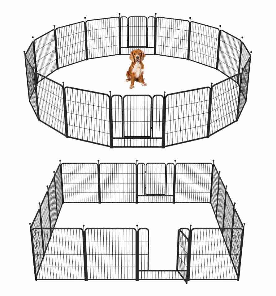 barebones 16-panel dog playpen  heavy duty portable pet fence with easy access door panel  32  high