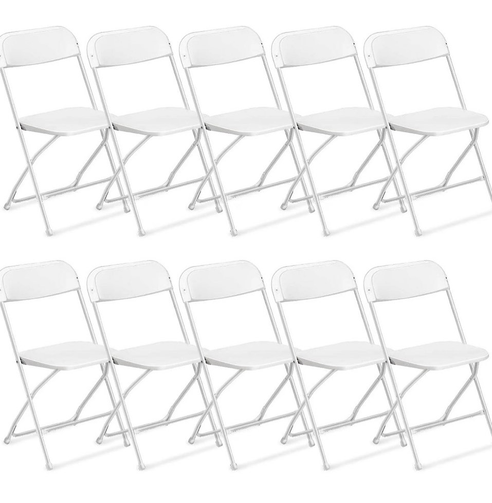 ktaxon 10 pack commercial plastic folding chairs stackable wedding party chairs portable chairs for outdoor white