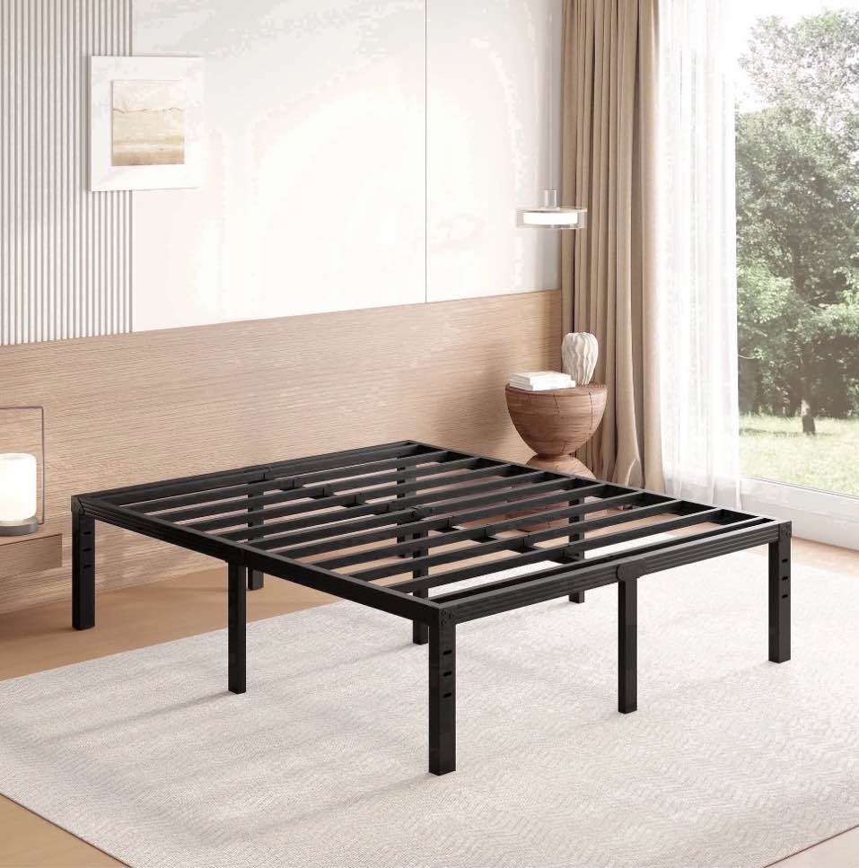 fschos 18 inch queen size metal bed frame, heavy duty metal platform with ample storage space, sturdy construction, no box spring needed