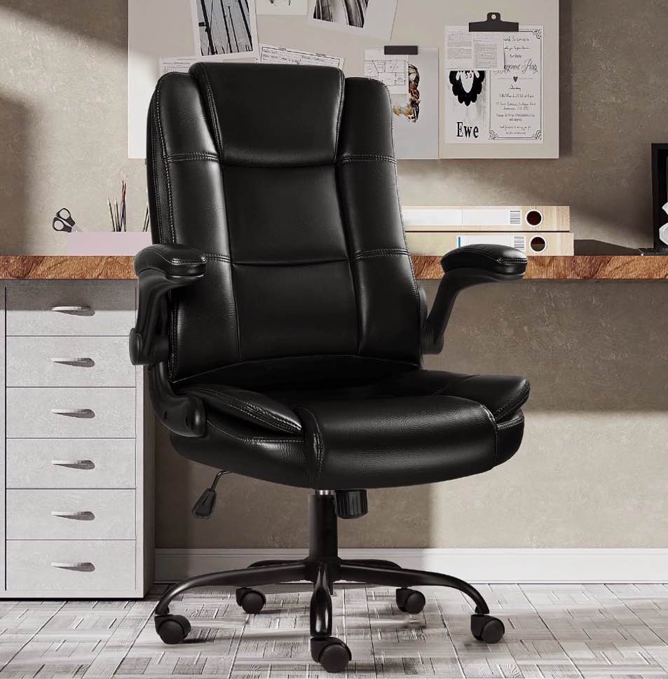 waleaf big and tall executive office chair with flip-up arms for adult, ergonomic high back adjustable lumbar support computer desk chair