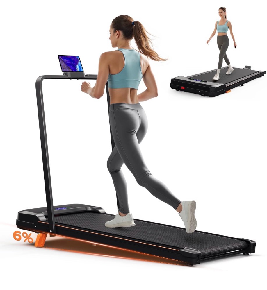 primy walking pad with incline and handle, 4 in 1 compact under desk treadmill for walking jogging, portable foldable treadmill, modern fitness equipment, stable workout running machine